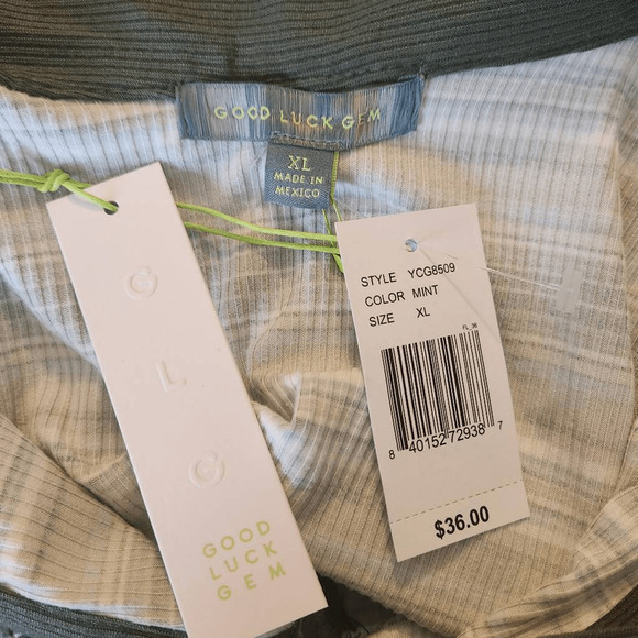 Good Luck Gem Green Striped Collared Crop Top Size XL NWT (4272) - Picture 4 of 6